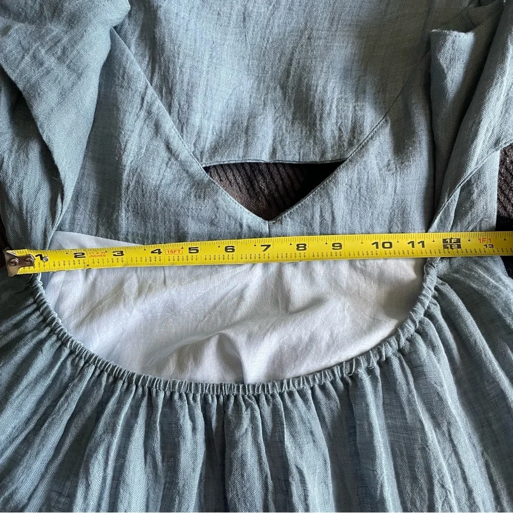 NWT Rumer (Anthropologie) 100% Linen Mia Maxi Dress Liberty Blue/Green Sm ($349) - Picture 10 of 13